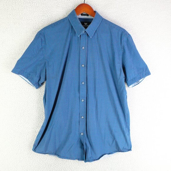 Buttercloth Shirt Mens Large Blue Red Agyle Geometric Button Up Performance - Picture 1 of 9